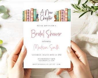Book Bridal Shower Invitation, Library Shower Invitation, New Chapter Begins, Book Lover Invitation, Bridal Shower Invitation Book, Themed