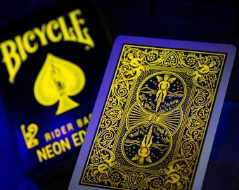 Fahrrad Neon Rider Back Gelb-Starburst Spielkarten | UV-Schwarzlicht Deck
