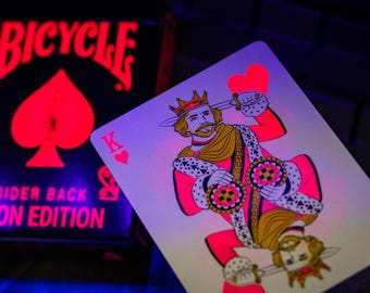 Fahrrad-Neon Rider Back Star-Fire Pink Spielkarten | UV-Schwarzlicht Deck