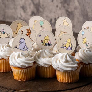 POOH CUPCAKE TOPPERS, Party Favor Toppers, Double-Sided Toppers, Classic Pooh Toppers, Winnie The Pooh 100 Acre Wood Cupcake Decoration
