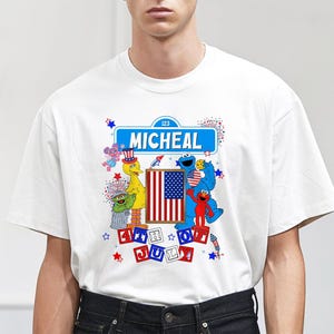 Maglietta personalizzata con il divertente cartone animato di Sesame Street, Elmo del 4 luglio, maglietta con il cartone animato americano, maglietta del Giorno dell'Indipendenza, maglietta con il cartone animato dell'Indipendenza
