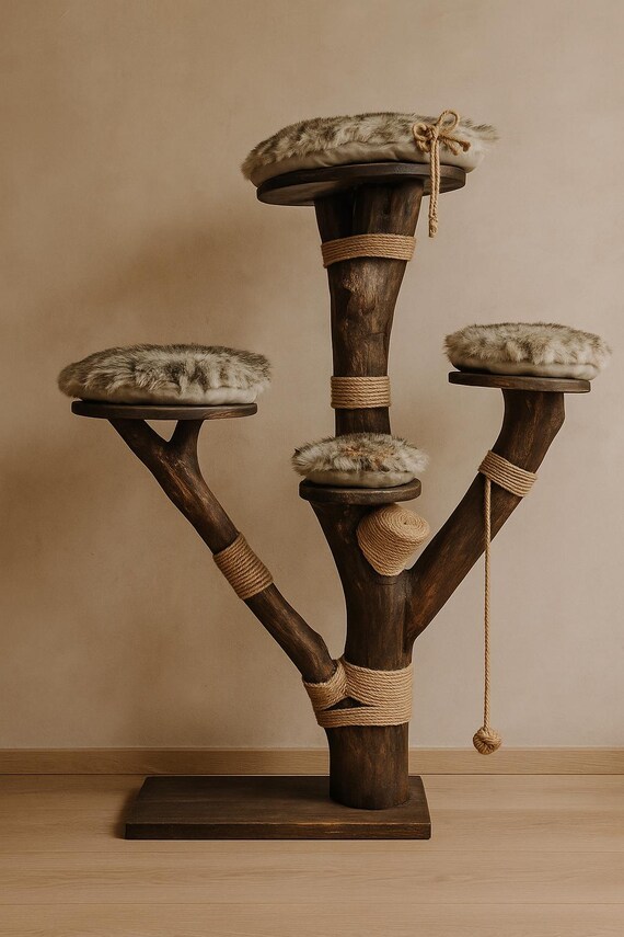 Solid Wood Cat Tree– Real Branch Climbing Tree for Cats and Kittens