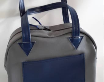 Gray/Blue Medium Shoulder Handbag with Exterior Pockets
