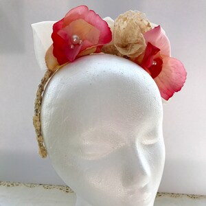 Rosa Rose Vintage Spitze Perlen Ivory Organza Fascinator Stirnband Kopfschmuck Für Braut Hochzeit Brautjungfer Tee Party Braut