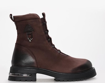 Botas de tacón de piel para mujer: Zapatos de invierno en negro y burdeos