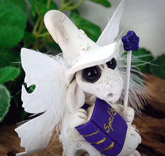Polymer Clay White Witch Butterfly Dragon Sculpture Fantasy Home Decor Statue And Collectibles