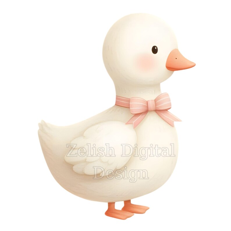 10 Watercolor Goose Pink Bow PNG Clipart Bundle, Nursery Art, Baby ...