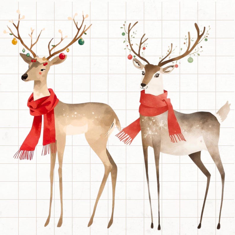 Watercolor Reindeer Clipart Bundle: 20 Funny Christmas PNG Graphics ...