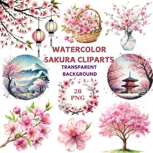 Watercolor Sakura Clipart, Cherry Blossom Clipart, Floral Clipart, Flower Sublimation, Digital Download, Japanese Sakura png, Scrapbooking