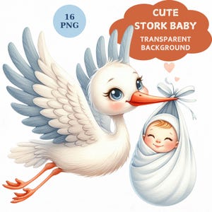 Pacchetto di clipart di cicogne ad acquerello: arte per la cameretta dei bambini (download digitale)