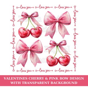 Watercolor Cherry Bow PNG: Valentine&#39;s Day Clipart (Digital Download)
