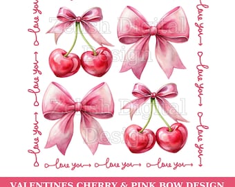 Aquarel Cherry Bow PNG: Valentijnsdag clipart (digitale download)