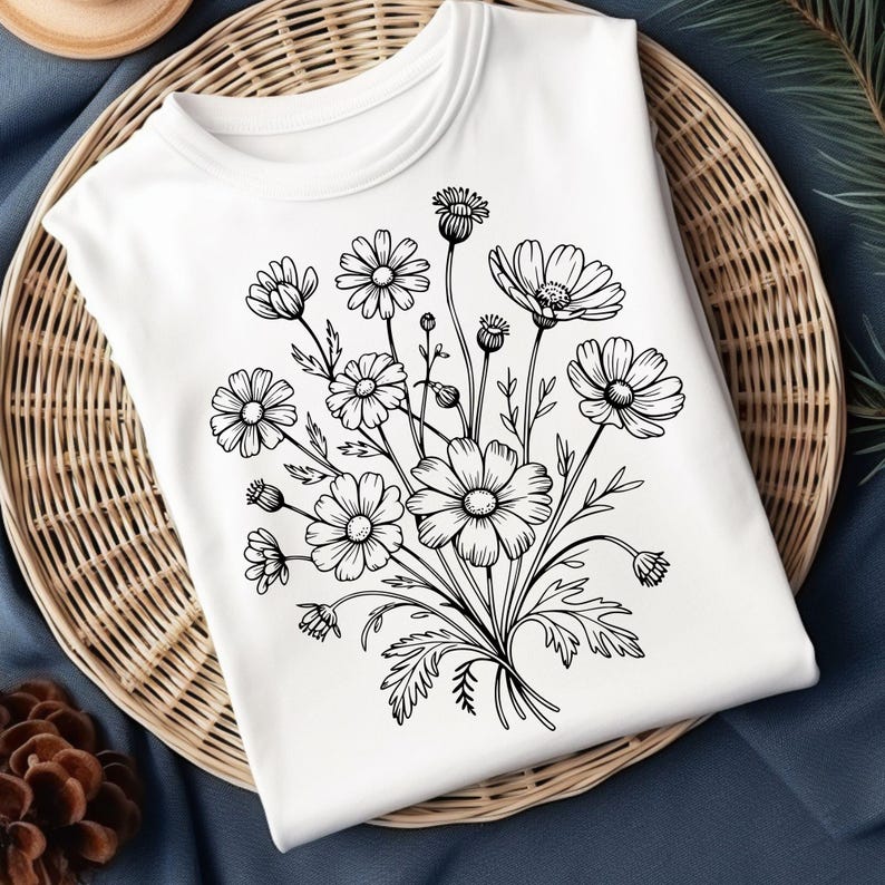 Wildflower SVG Bundle, Floral Line Art PNG, Boho Botanical Shirt Design ...