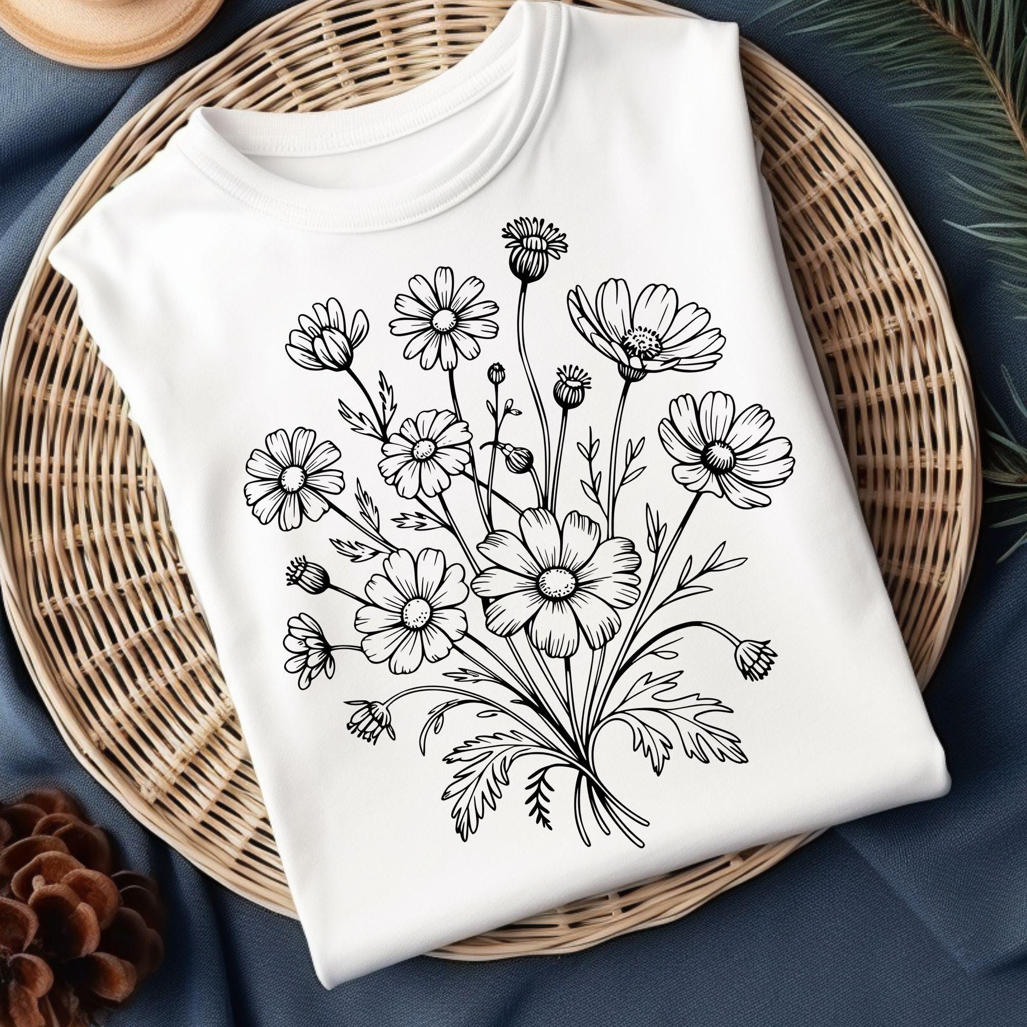 Wildflower SVG Bundle, Floral Line Art PNG, Boho Botanical Shirt Design ...