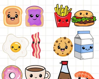 Kawaii Food PNG Set, Food Couples, Digital Download