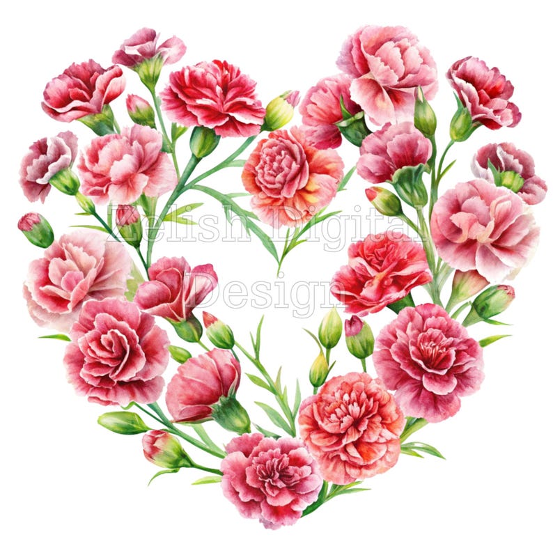Watercolor Floral Heart Wreath Clipart: 10 PNG Bundle (digital Download ...