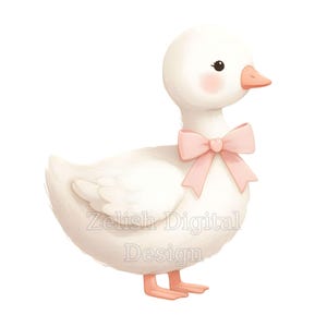 10 Watercolor Goose Pink Bow PNG Clipart Bundle, Nursery Art, Baby ...