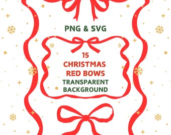 Christmas Red Bows Clipart Bundle, 15 PNG & SVG, Holiday Ribbons (Digital Download)