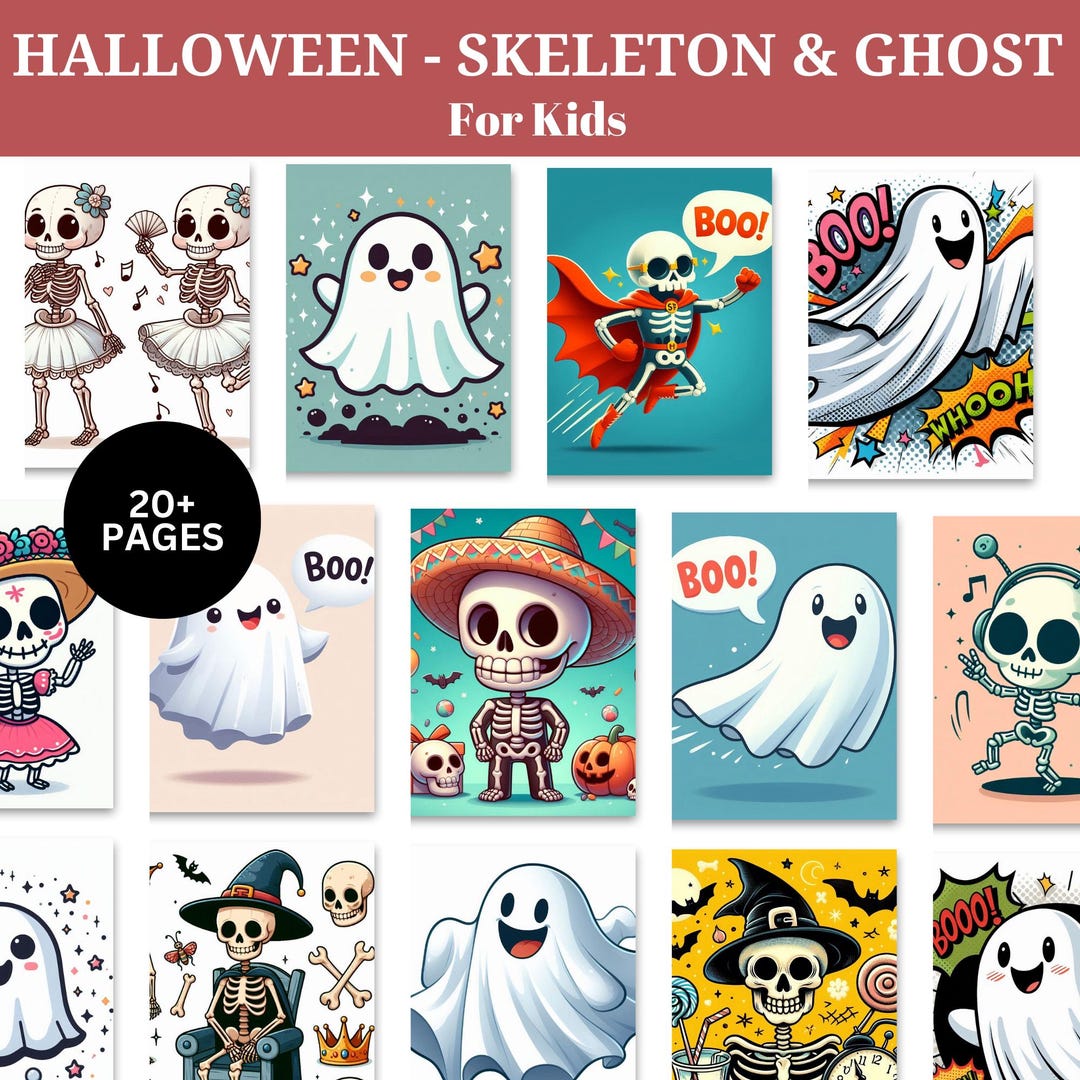 Cute Ghost and Skeleton Png Clipart for Kids - 20+ Halloween Digital ...