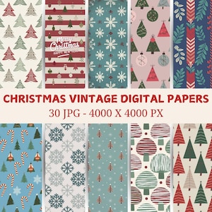 Vintage Christmas Wallpaper Bundle, 30 jpg for Holiday Decor, Christmas Seamless Pattern, Christmas background, Printable Christmas