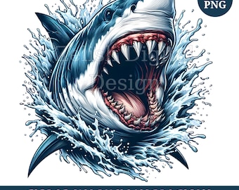 Fierce Shark Clipart Bundle: Transparent PNG Graphics, Digital Download
