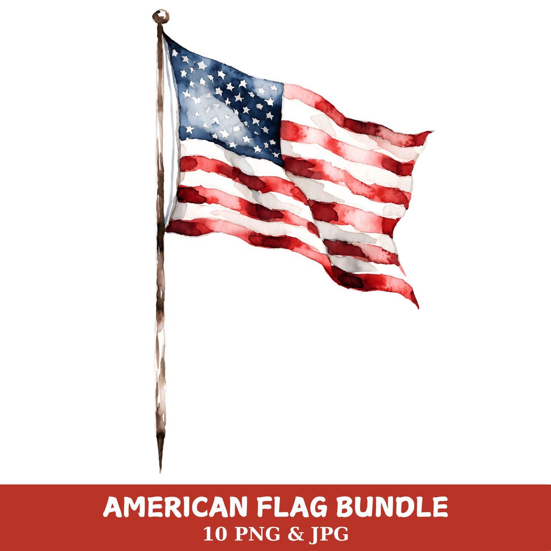 Watercolor American Flag Clipart Bundle, 4th of July PNG JPG Set ...