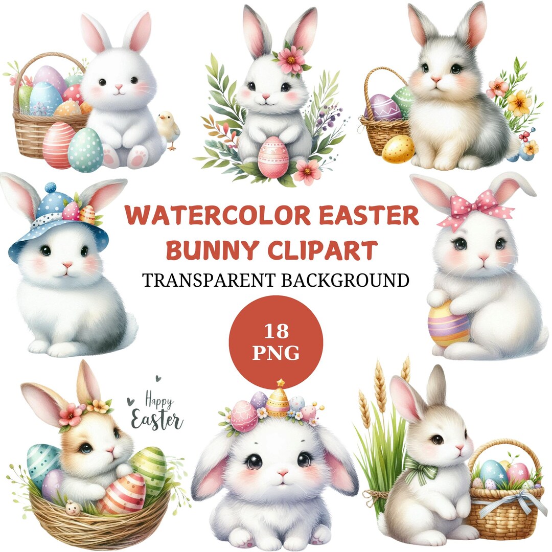 Watercolor Easter Bunny Clipart Bundle: Spring Designs (PNG Digital ...