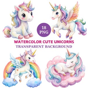 Watercolor Unicorn Clipart Bundle: 18 Fantasy PNG Images (Digital Download)