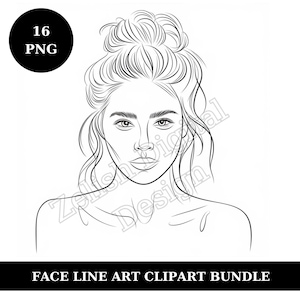 Woman Face Line Art Clipart: Minimalist PNG Bundle (Digital Download)