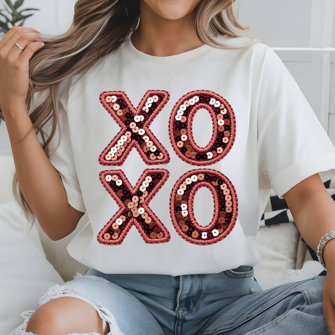 Faux Embroidery XOXO PNG, Sequins Glitter Valentines Day Design, Love ...