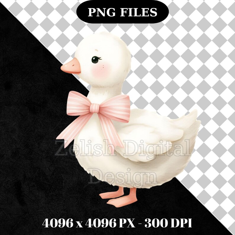 10 Watercolor Goose Pink Bow PNG Clipart Bundle, Nursery Art, Baby ...