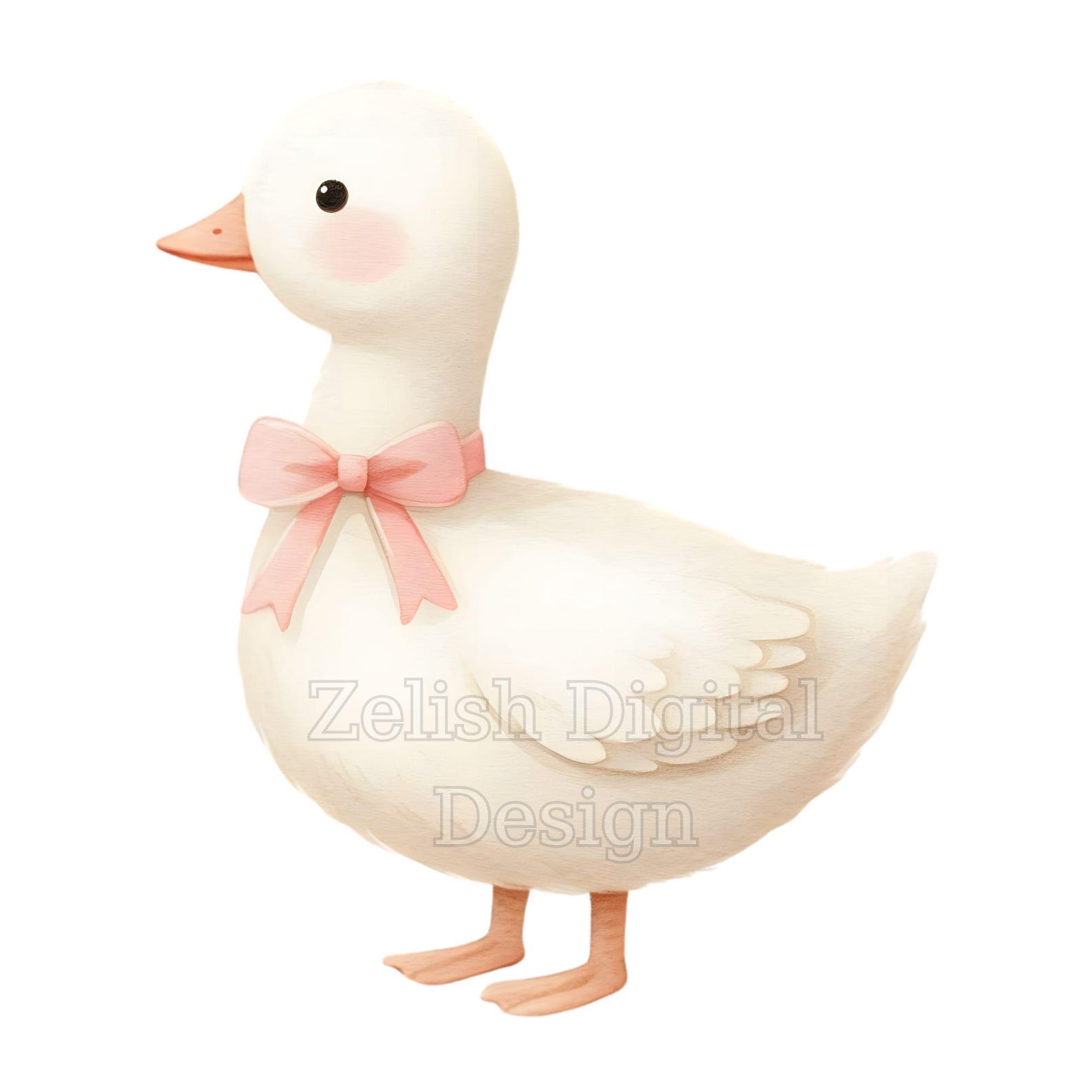 10 Watercolor Goose Pink Bow PNG Clipart Bundle, Nursery Art, Baby ...