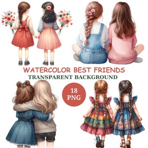 Watercolor Best Friends Clipart Bundle, Besties Clipart, Sisters png, Instant Download, Paper Craft, Friendship Clipart, 18 Best Friend png