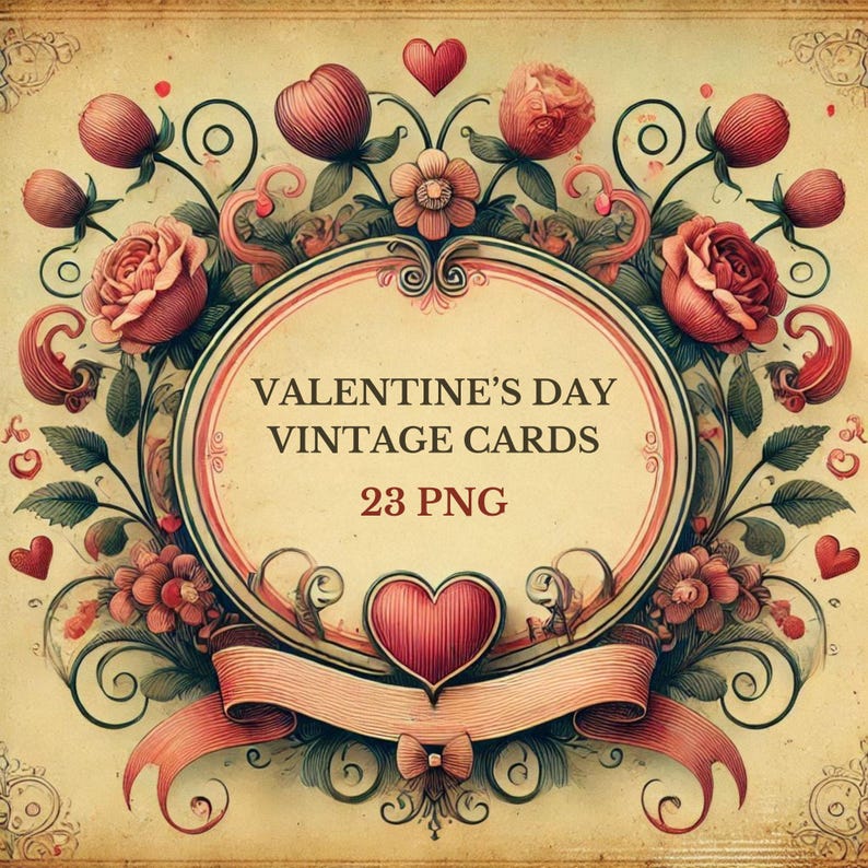 23 Vintage Valentine's Day Card Clipart, Printable Valentines Day Png, Midcentury Paper Craft ...