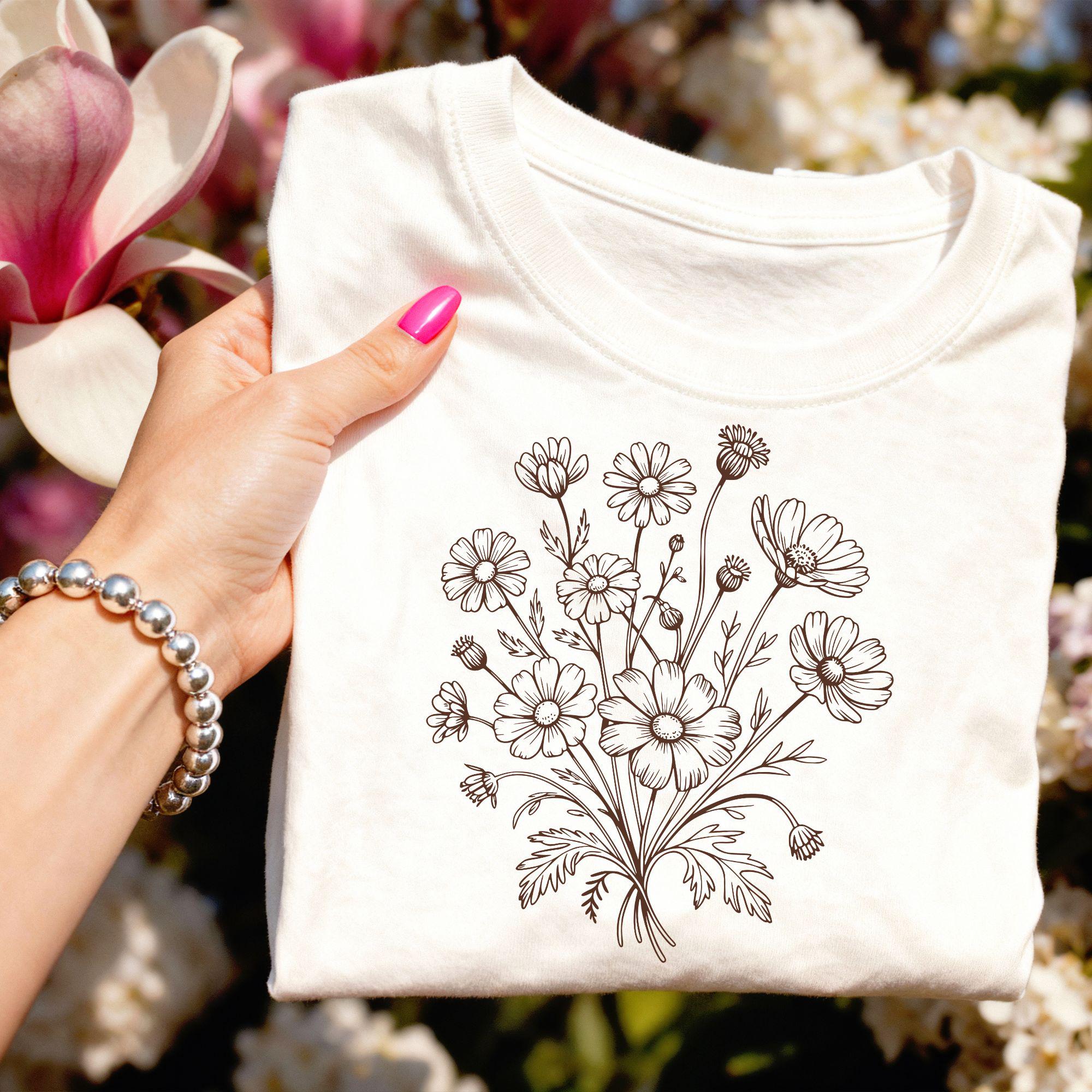 Wildflower SVG Bundle, Floral Line Art PNG, Boho Botanical Shirt Design ...