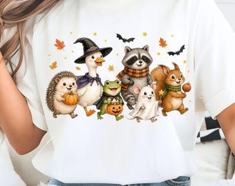 Halloween Woodland Animals PNG, Halloween Shirt Sublimation Design (Digital Download)