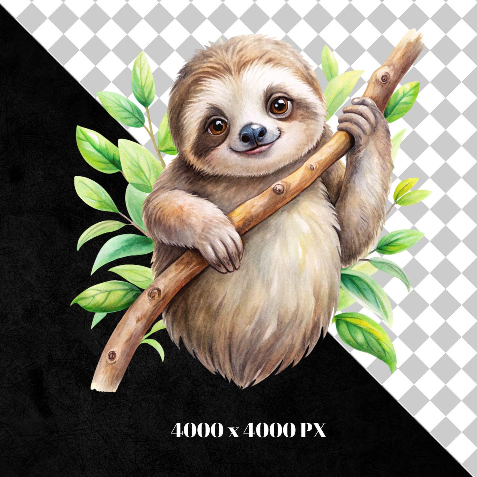 Watercolor Sloth Clipart Bundle, 10 Transparent PNG, Printable Animals ...