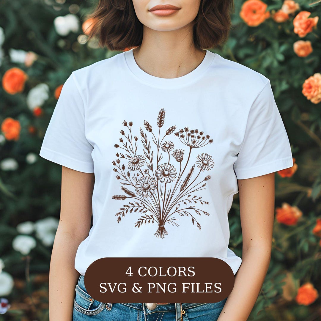 Wildflower SVG Bundle, Floral Line Art PNG, Boho Botanical Shirt Design ...