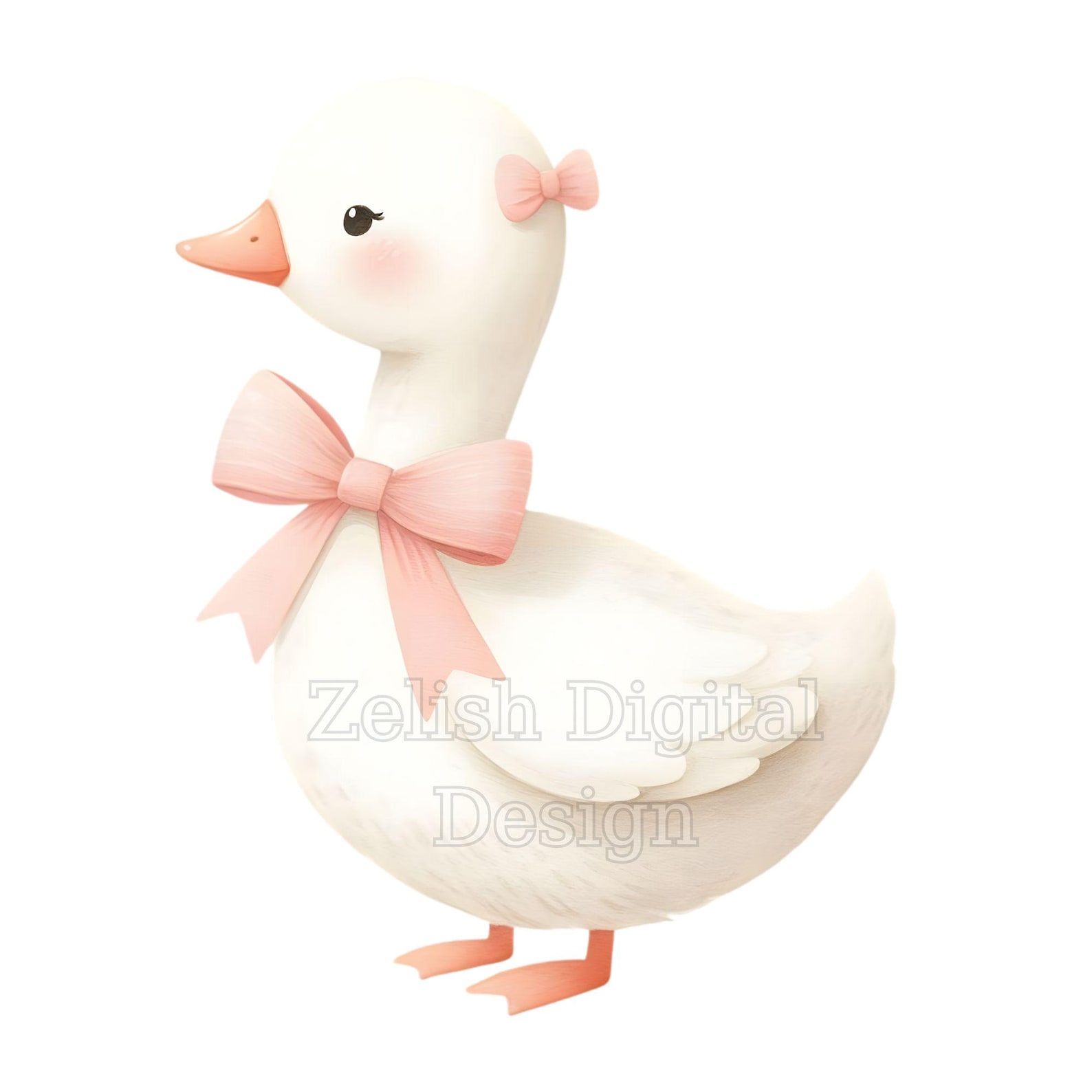 10 Watercolor Goose Pink Bow PNG Clipart Bundle, Nursery Art, Baby ...