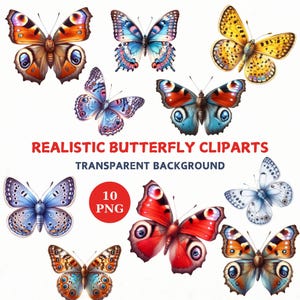 Realistic Butterfly Clipart Bundle, 10 Transparent png, Watercolor Butterfly, Butterflies sticker, Digital Download, Butterfly Sublimation