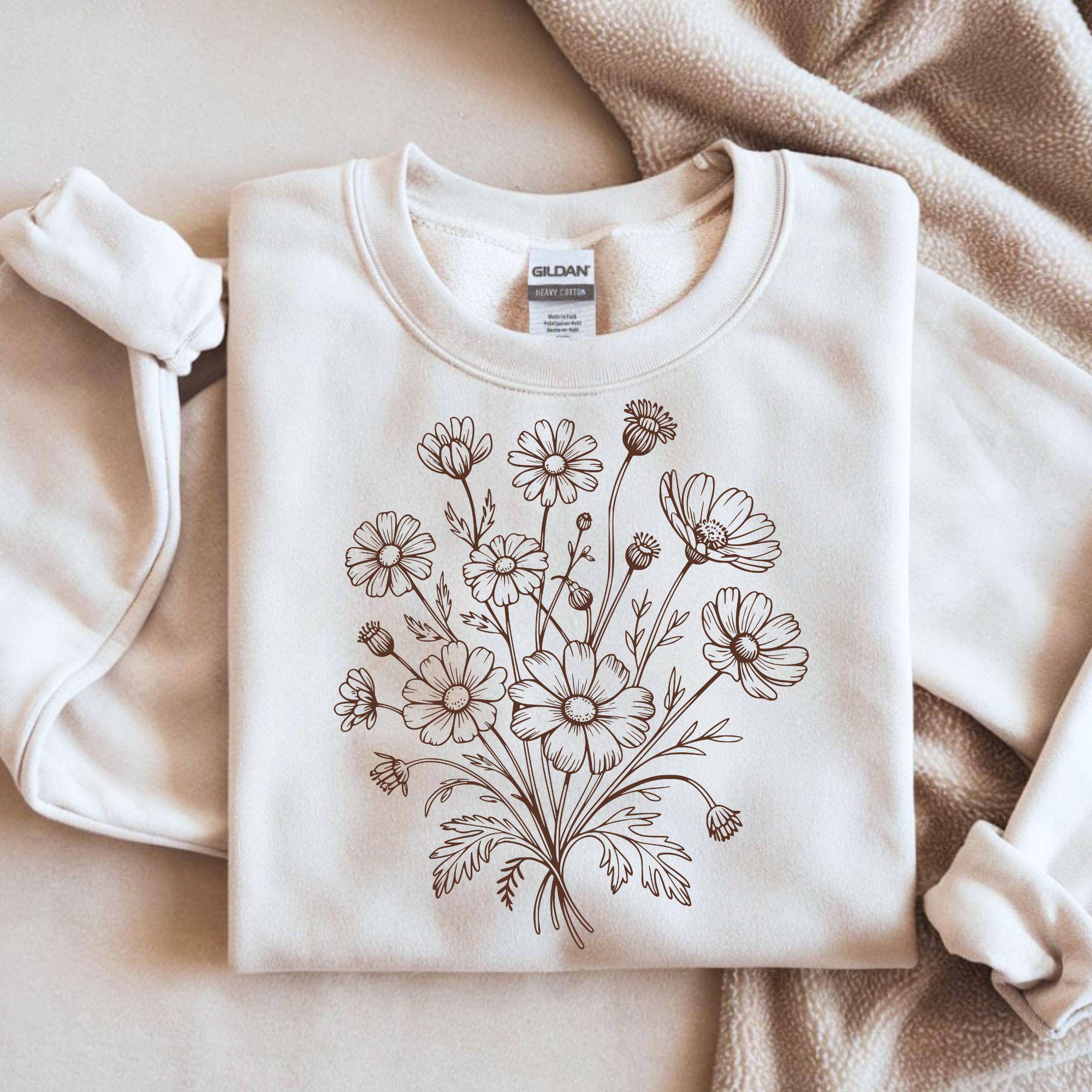 Wildflower SVG Bundle, Floral Line Art PNG, Boho Botanical Shirt Design ...