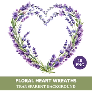 Floral Heart Wreath Clipart Bundle, Floral Clipart, Floral Frame, Watercolor Wildflowers Wreaths, Heart Frames, Floral Heart Shaped Wreath