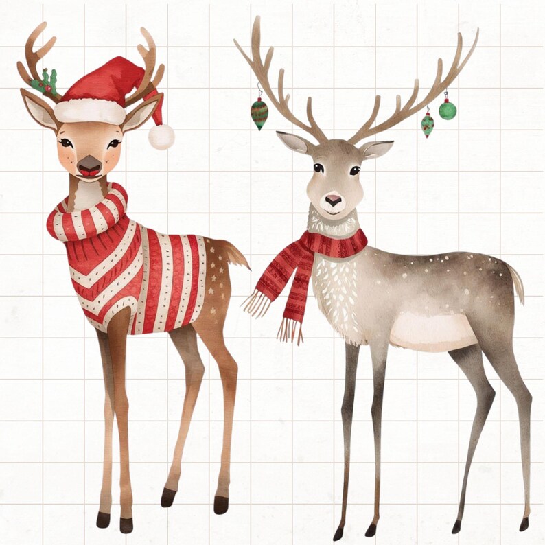 Watercolor Reindeer Clipart Bundle: 20 Funny Christmas PNG Graphics ...