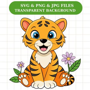 Cute Tiger Clipart, SVG - JPG and Transparent PNG, Printable Floral Tiger png, Cute Tiger svg, Digital Download, Cut Files Cricut, Tiger jpg