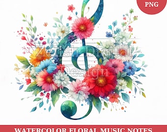 Floral Music Note Clipart: Watercolor PNG Bundle (Digital Download)