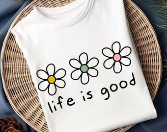 Life is Good png, retro madeliefje-afbeelding, minimaal inspirerend citaatontwerp (digitale download)