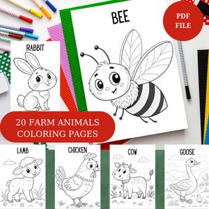20 Farm Animals Coloring Pages for Kids Animal Coloring Farm Coloring Pages Kids Coloring Book, Cute Coloring, Festive Printable PDF Bundle