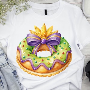 Mardi Gras King Cake PNG: Coquette Bow, Transparent Background (Digital Download)