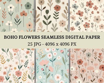 25 bezszwowe papiery boho z motywem kwiatowym: akwarelowe kliparty (do pobrania w formacie PNG)