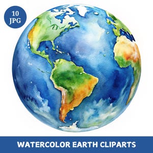 Watercolor Earth Clipart Bundle, Globe Planet Images, 10 High-Quality jpg, Printables Earth jpg, Instant Download, Paper craft, Scrapbooking